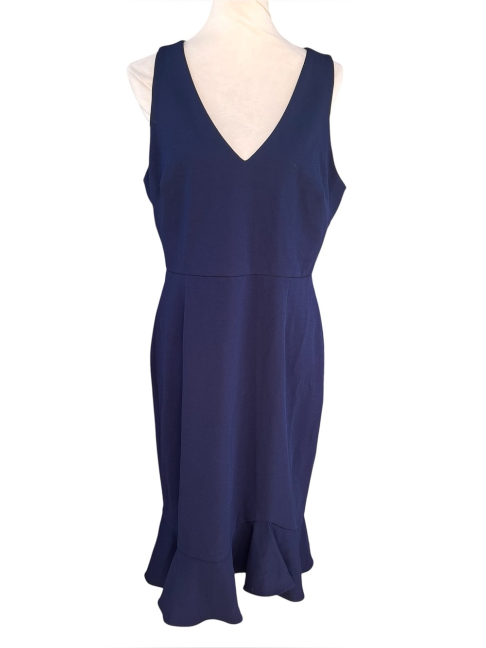 Betsey Johnson Navy Blue V-Neck Sleeveless Ruffle Hem Sheath Midi Dress Size 14